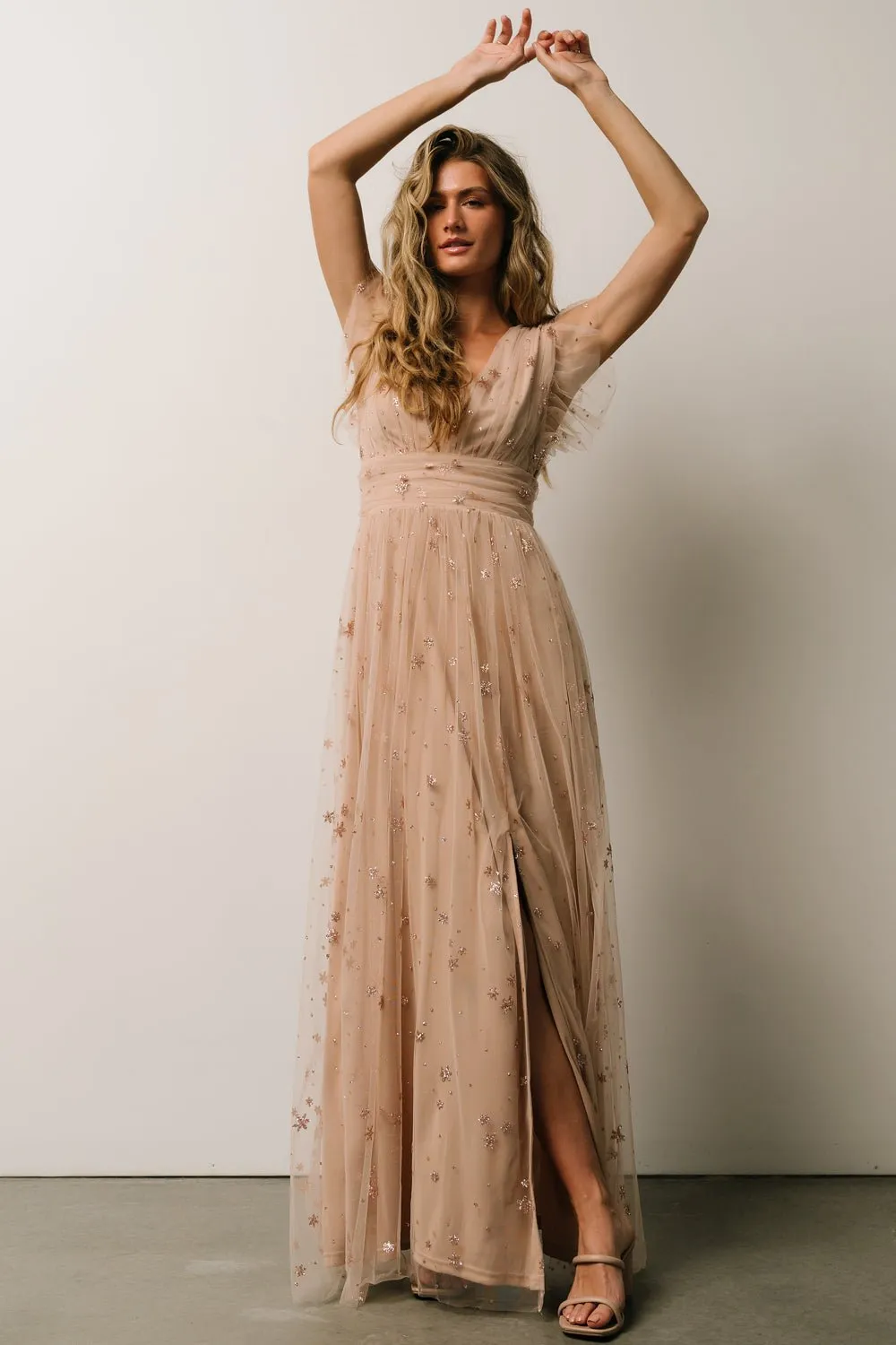 Nova Shimmer Maxi Dress | Natural   Blush