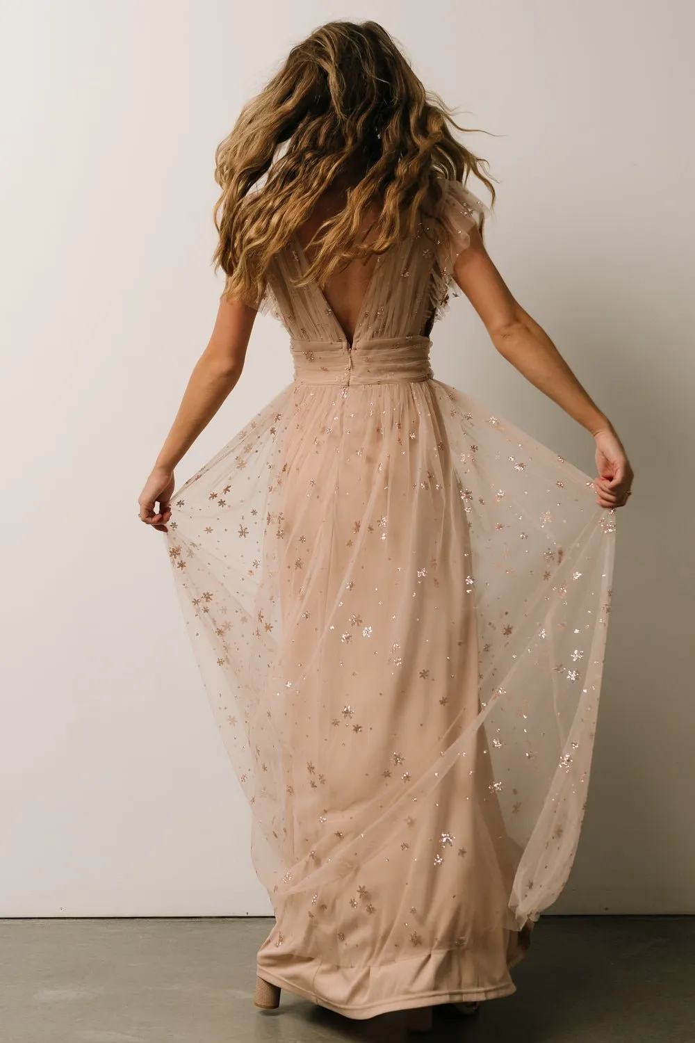 Nova Shimmer Maxi Dress | Natural   Blush